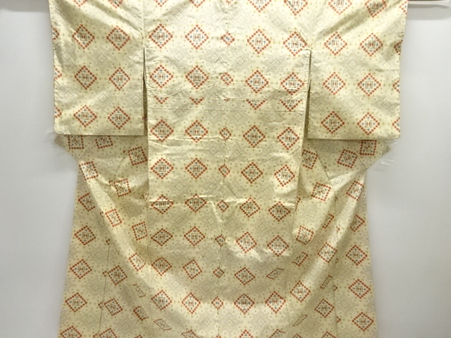 JAPANESE KIMONO / ANTIQUE KIMONO / SILK / TOKAMACHI TSUMUGI / WOVEN RHOMBUS & FLORAL CREST